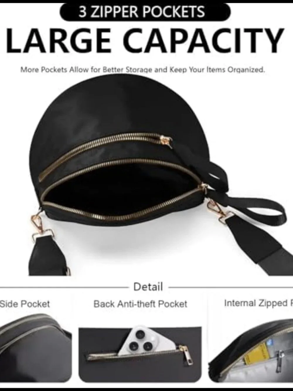 Nylon Crossbody Sling Bag Checkered Pattern Adjustable Strap Large Capacity